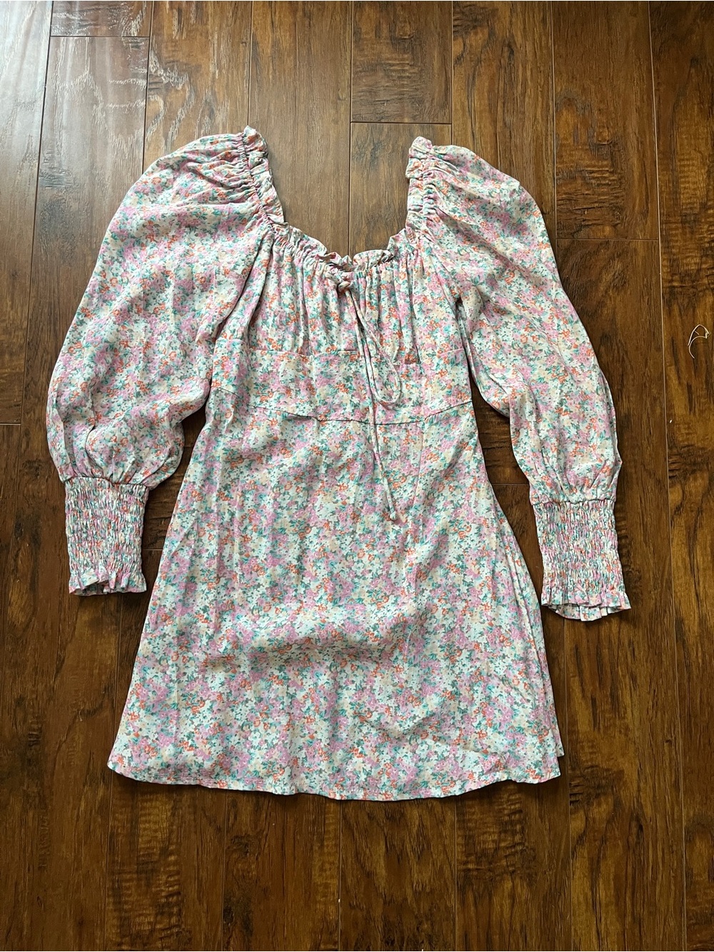 Faithfull the Brand Pink Floral Puff-Sleeve Mini Dress